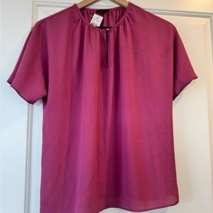 Ann Taylor Deep Pink Keyhole Short-Sleeve Blouse NWT XS Oversized fit